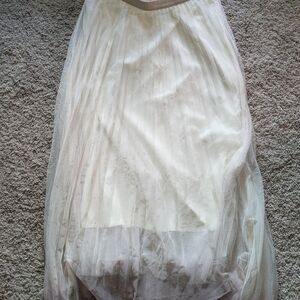 Elegant Ivory Mesh Midi Skirt